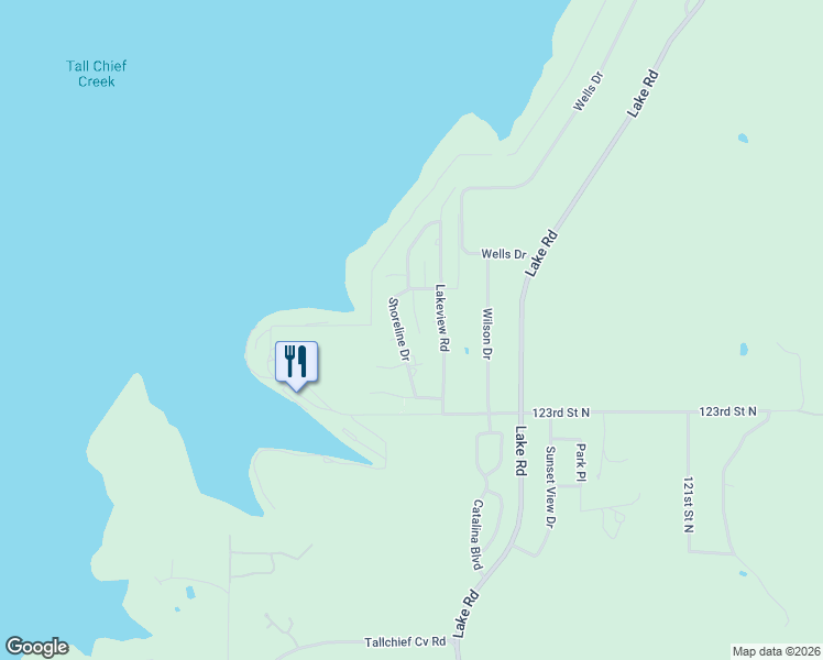 map of restaurants, bars, coffee shops, grocery stores, and more near 12417 Shoreline Drive in Sperry