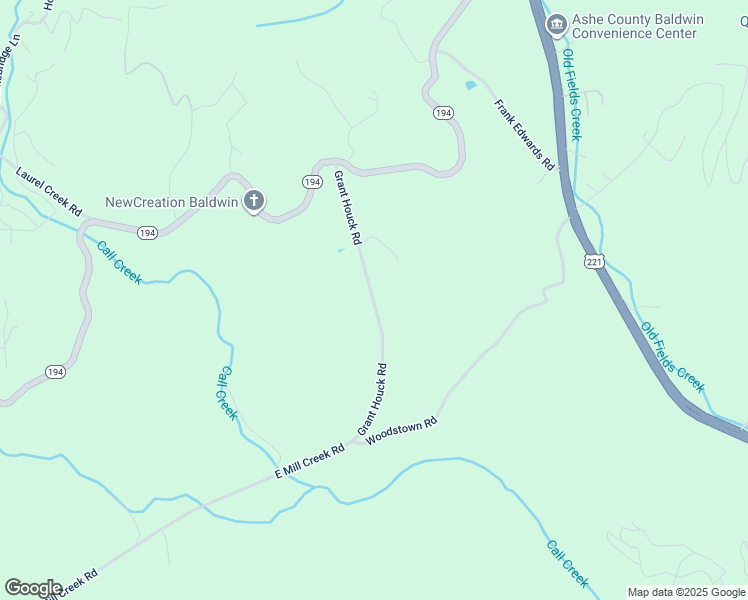 map of restaurants, bars, coffee shops, grocery stores, and more near Grant Houck Road in Ashe County