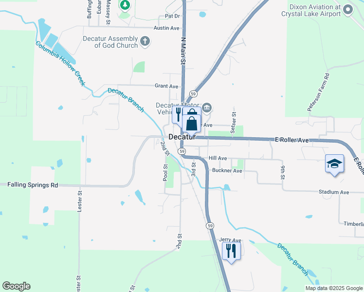 map of restaurants, bars, coffee shops, grocery stores, and more near 104 South Main Street in Bentonville
