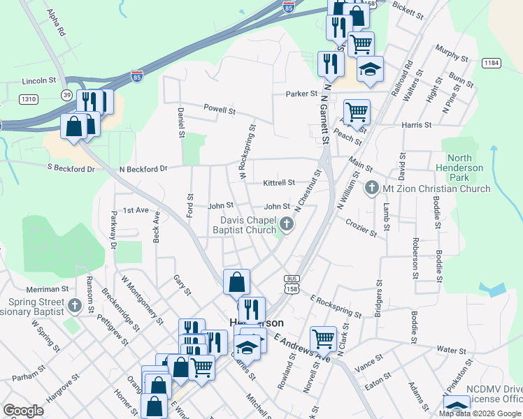 map of restaurants, bars, coffee shops, grocery stores, and more near 372 West Rockspring Street in Henderson