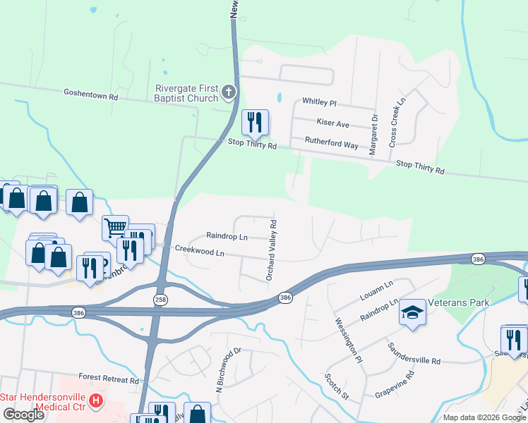 map of restaurants, bars, coffee shops, grocery stores, and more near 140 Orchard Valley Road in Hendersonville
