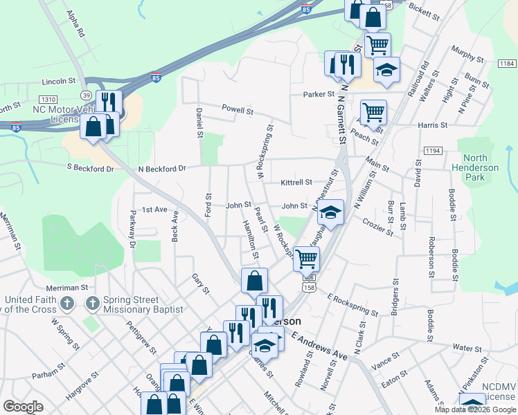 map of restaurants, bars, coffee shops, grocery stores, and more near 334 Pearl Street in Henderson