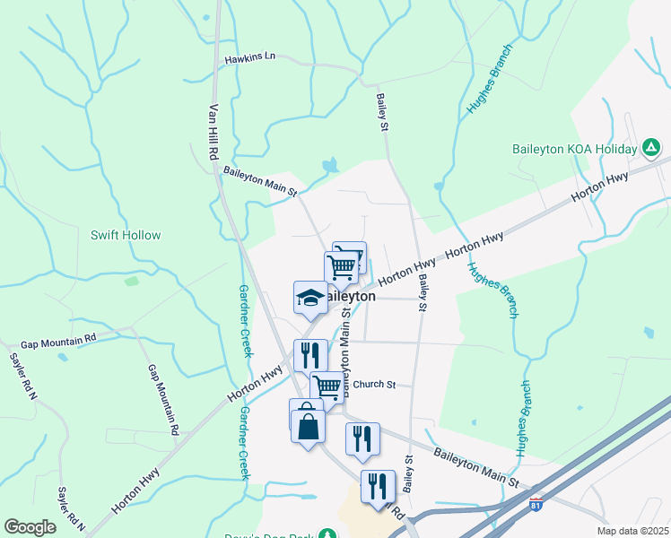 map of restaurants, bars, coffee shops, grocery stores, and more near 1510 Baileyton Main Street in Greeneville