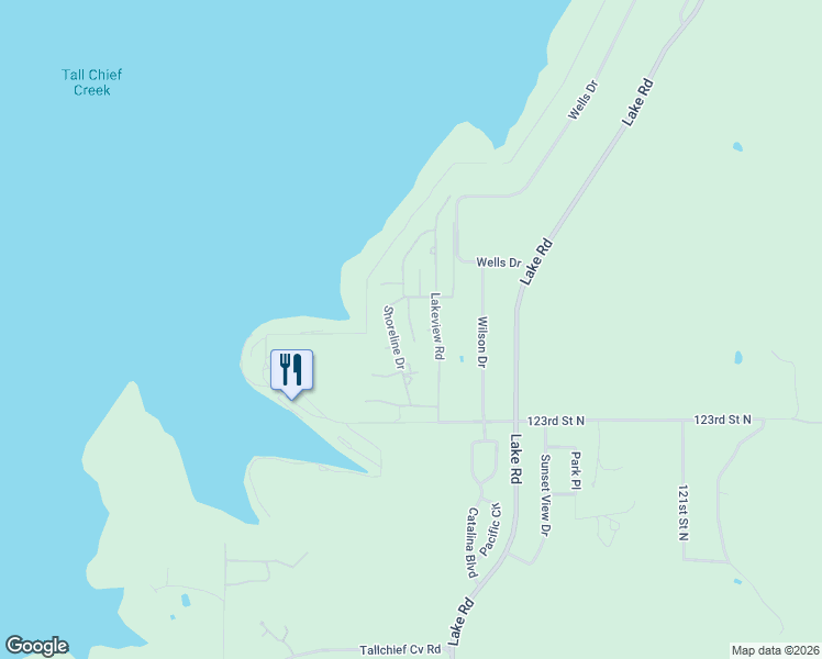map of restaurants, bars, coffee shops, grocery stores, and more near 12495 Shoreline Drive in Sperry
