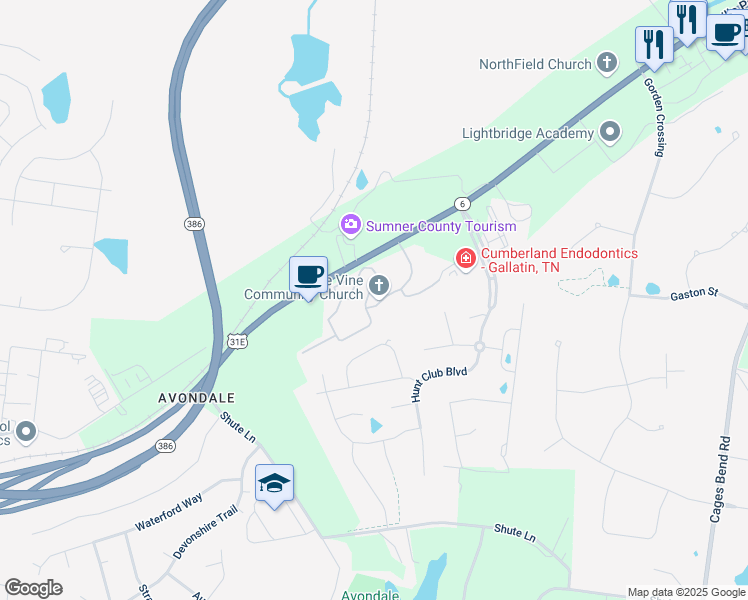 map of restaurants, bars, coffee shops, grocery stores, and more near 2325 Nashville Pike in Gallatin
