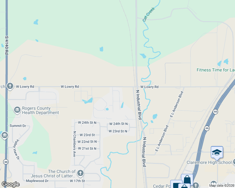 map of restaurants, bars, coffee shops, grocery stores, and more near 2980 Lariat Lane in Claremore