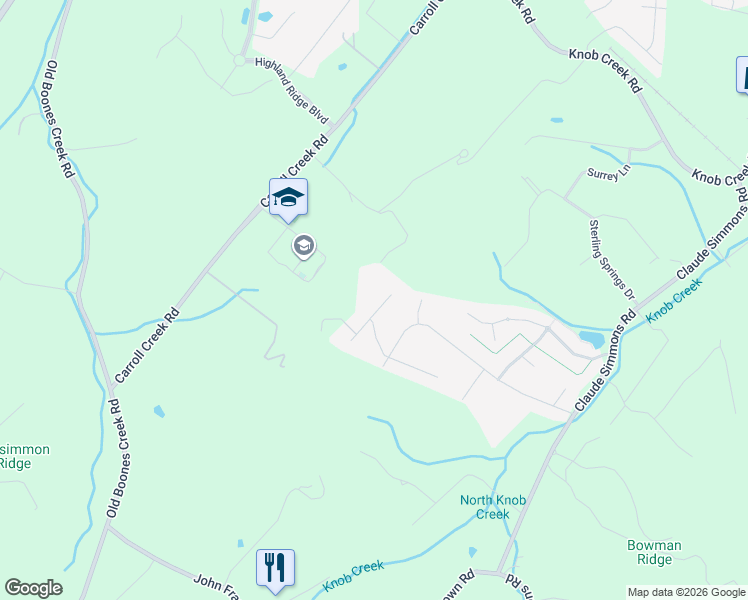 map of restaurants, bars, coffee shops, grocery stores, and more near 406 Shade Tree Way in Johnson City