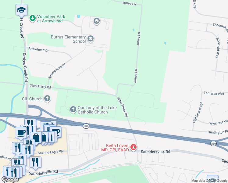 map of restaurants, bars, coffee shops, grocery stores, and more near 1602 Stop 30 Road in Hendersonville