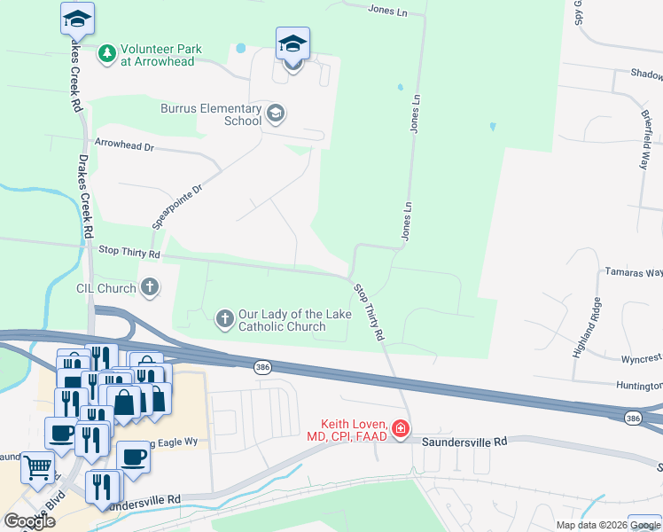 map of restaurants, bars, coffee shops, grocery stores, and more near 1602 Stop 30 Road in Hendersonville