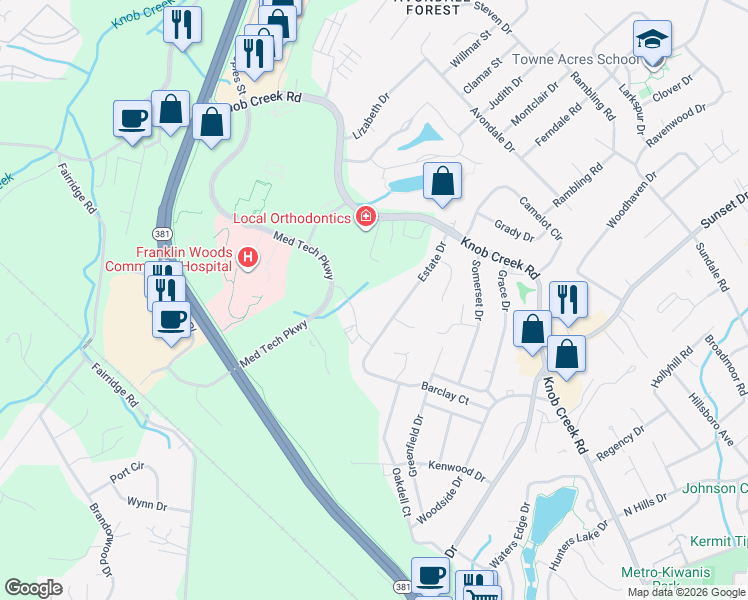 map of restaurants, bars, coffee shops, grocery stores, and more near 140 Technology Ln in Johnson City
