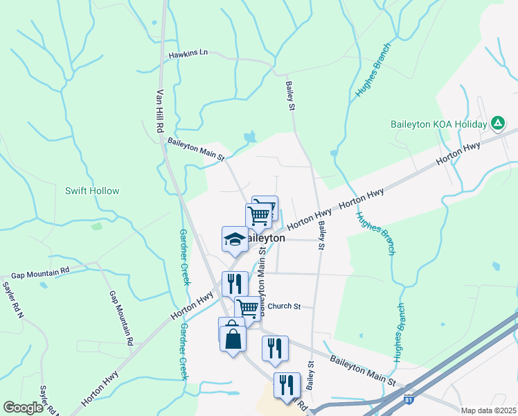 map of restaurants, bars, coffee shops, grocery stores, and more near 1510 Baileyton Main Street in Greeneville
