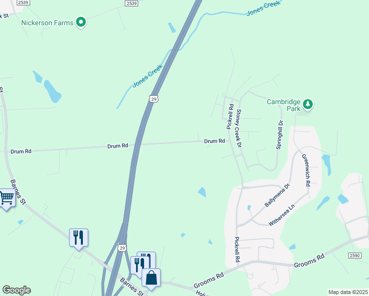 map of restaurants, bars, coffee shops, grocery stores, and more near 534 Drum Road in Reidsville