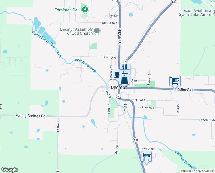 map of restaurants, bars, coffee shops, grocery stores, and more near 186 West Roller Avenue in Decatur
