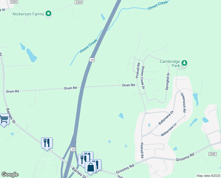 map of restaurants, bars, coffee shops, grocery stores, and more near 534 Drum Road in Reidsville