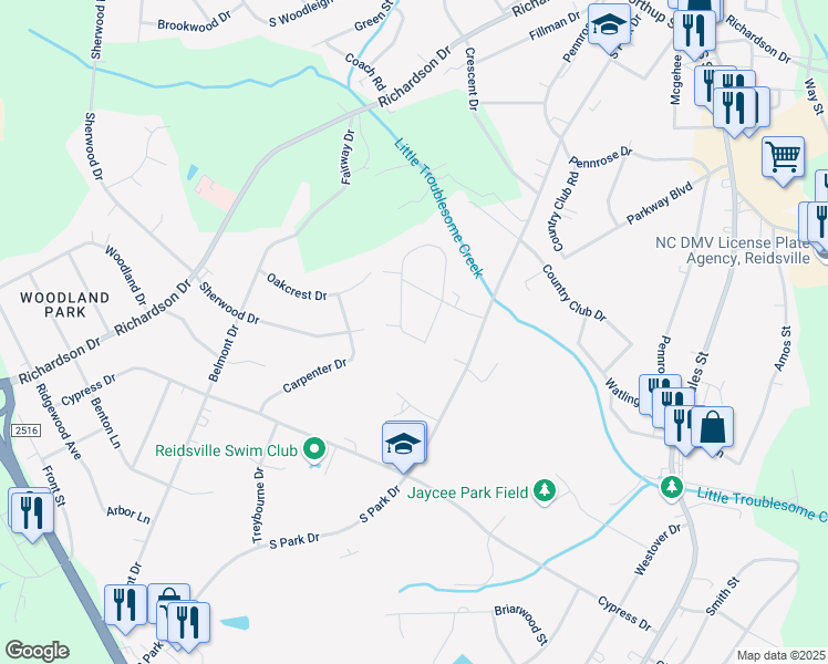 map of restaurants, bars, coffee shops, grocery stores, and more near 2001 Glenn Drive in Reidsville