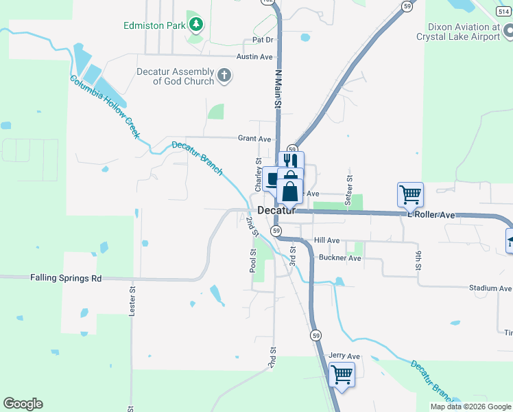 map of restaurants, bars, coffee shops, grocery stores, and more near 186 West Roller Avenue in Decatur