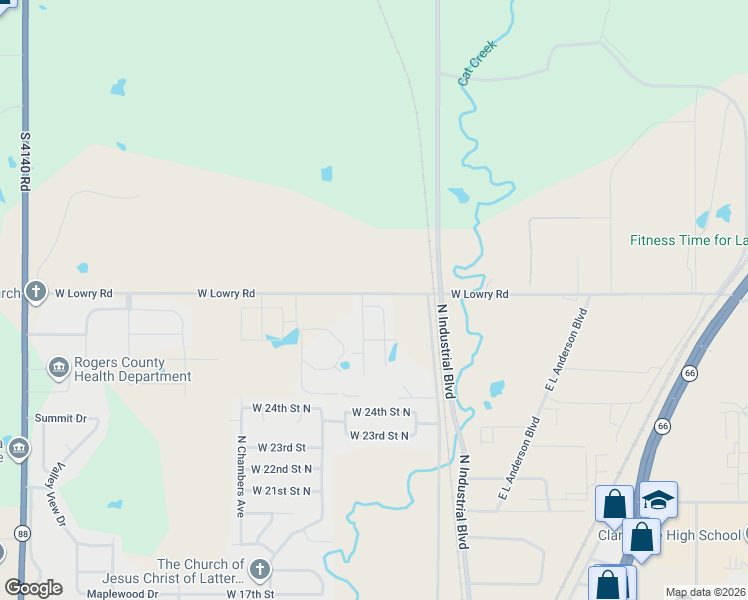 map of restaurants, bars, coffee shops, grocery stores, and more near 2980 Lariat Lane in Claremore