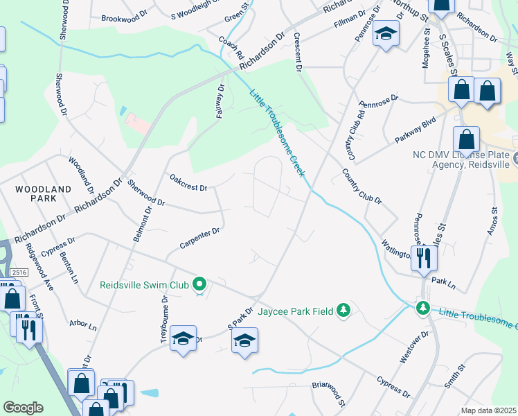 map of restaurants, bars, coffee shops, grocery stores, and more near 2001 Glenn Drive in Reidsville
