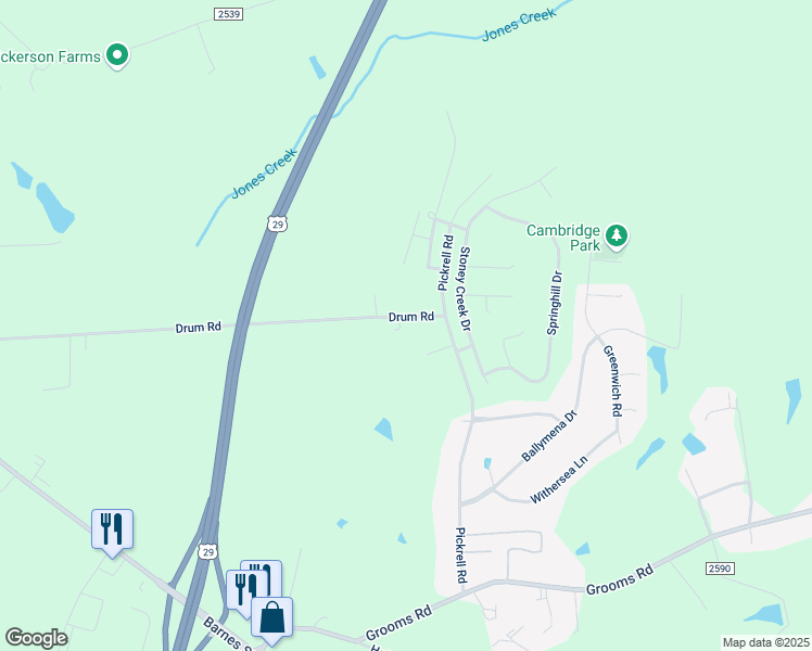 map of restaurants, bars, coffee shops, grocery stores, and more near 548 Drum Road in Reidsville