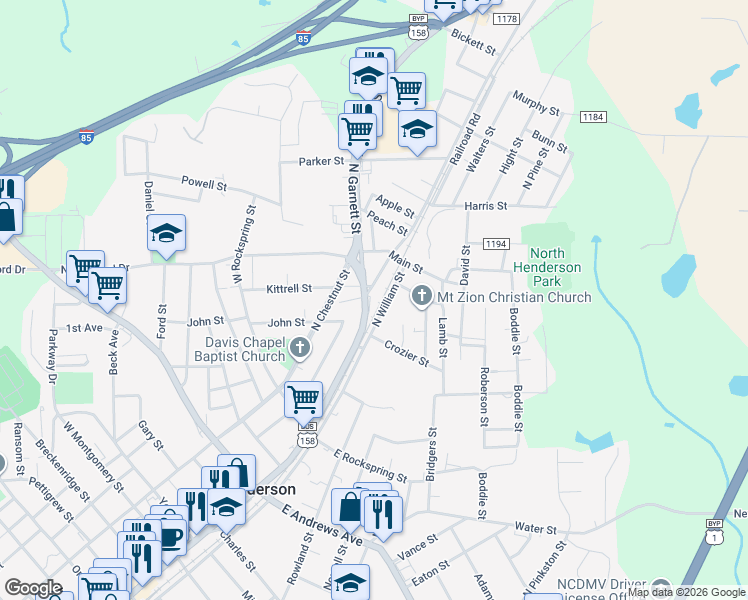 map of restaurants, bars, coffee shops, grocery stores, and more near 894 North Garnett Street in Henderson