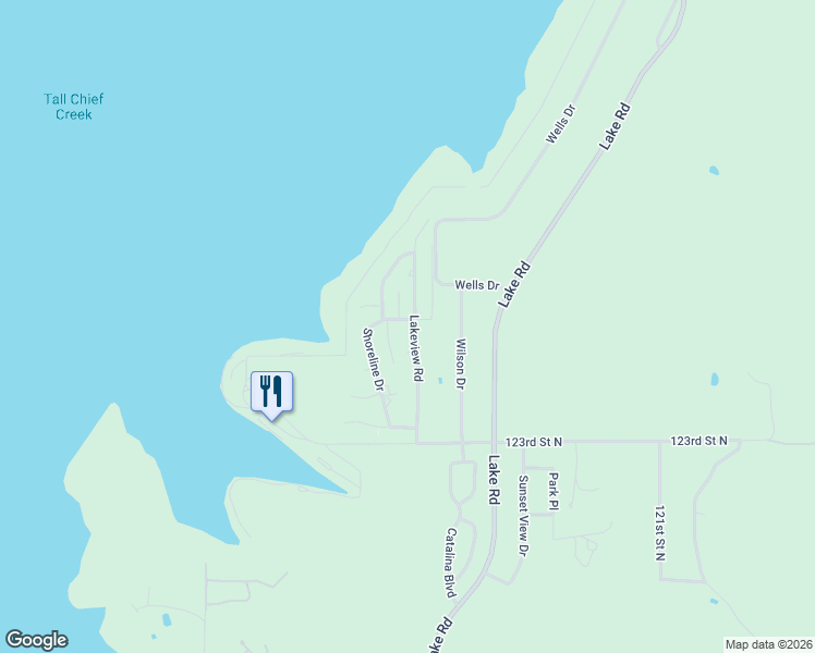 map of restaurants, bars, coffee shops, grocery stores, and more near 12490 Lakeview Road in Sperry