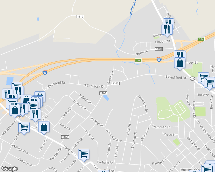 map of restaurants, bars, coffee shops, grocery stores, and more near 300 South Beckford Drive in Henderson