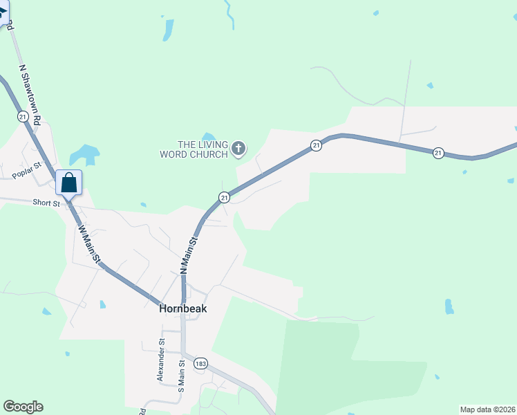 map of restaurants, bars, coffee shops, grocery stores, and more near 208 Eason St in Hornbeak