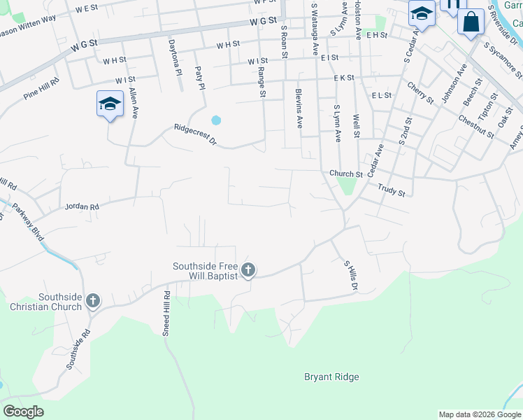 map of restaurants, bars, coffee shops, grocery stores, and more near 147 Jackson Avenue in Elizabethton