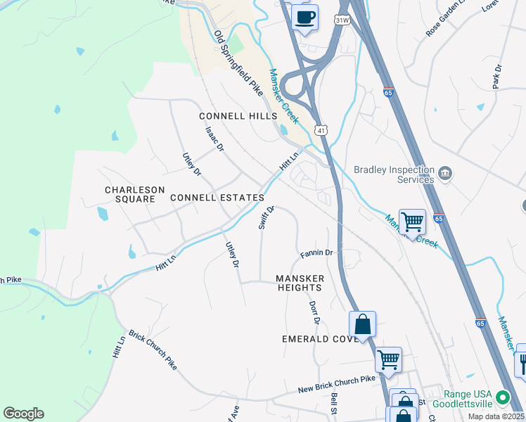 map of restaurants, bars, coffee shops, grocery stores, and more near 225 Swift Drive in Goodlettsville