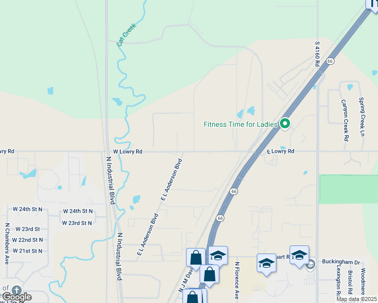map of restaurants, bars, coffee shops, grocery stores, and more near 2401 East L Anderson Boulevard in Claremore