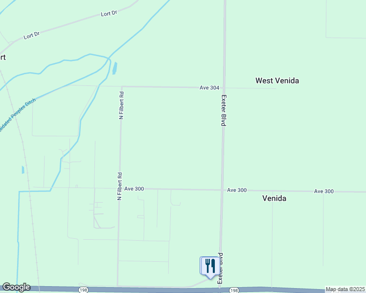 map of restaurants, bars, coffee shops, grocery stores, and more near 30157 Road 196 in Exeter