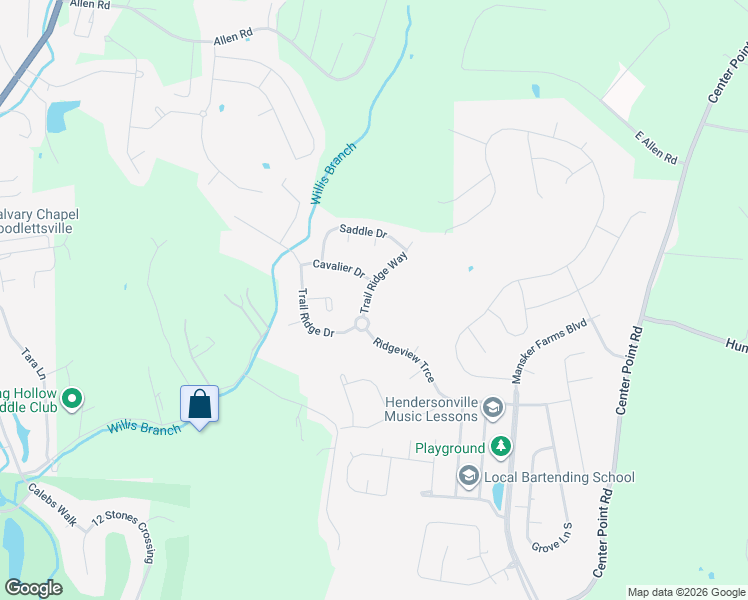 map of restaurants, bars, coffee shops, grocery stores, and more near 104 Trail Ridge Way in Hendersonville