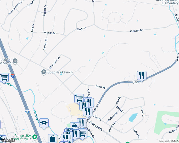 map of restaurants, bars, coffee shops, grocery stores, and more near 609 Carol Ann Drive in Goodlettsville