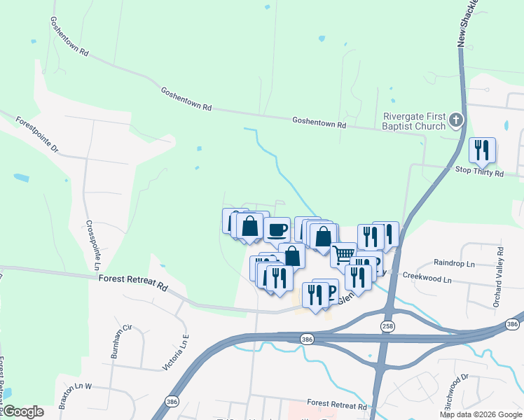 map of restaurants, bars, coffee shops, grocery stores, and more near 1026 Andrews Run in Hendersonville