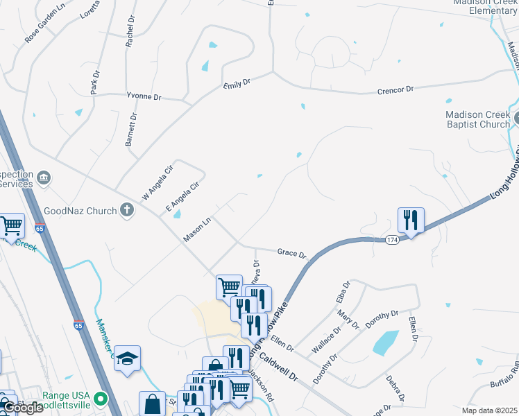 map of restaurants, bars, coffee shops, grocery stores, and more near 609 Carol Ann Drive in Goodlettsville