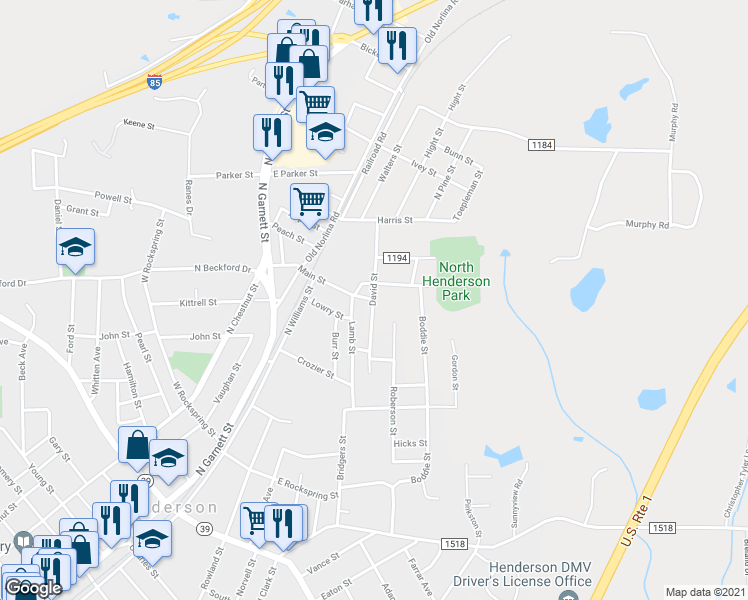map of restaurants, bars, coffee shops, grocery stores, and more near 951 David Street in Henderson