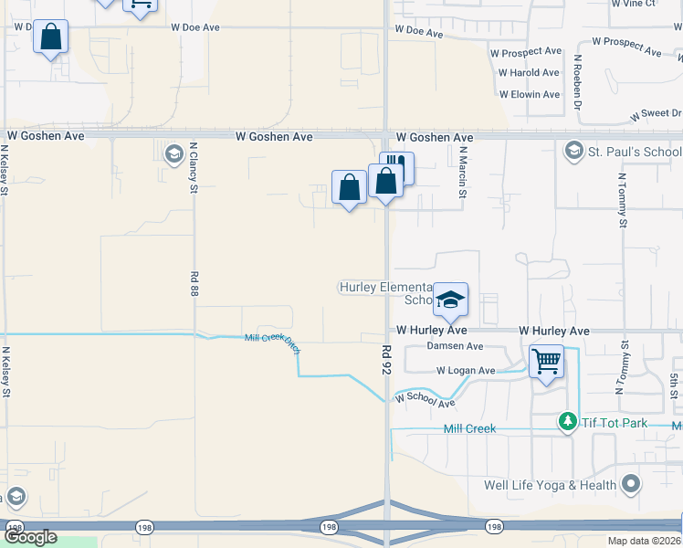 map of restaurants, bars, coffee shops, grocery stores, and more near 721 North Shirk Road in Visalia