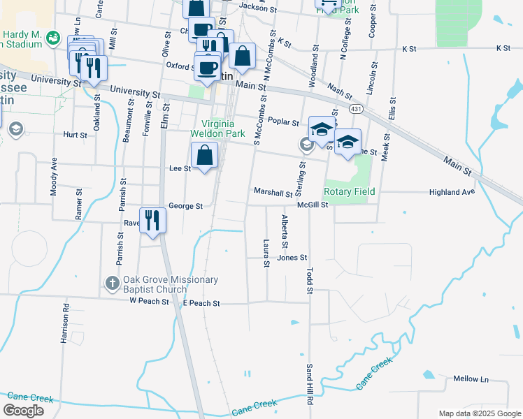 map of restaurants, bars, coffee shops, grocery stores, and more near 111 McGill Street in Martin