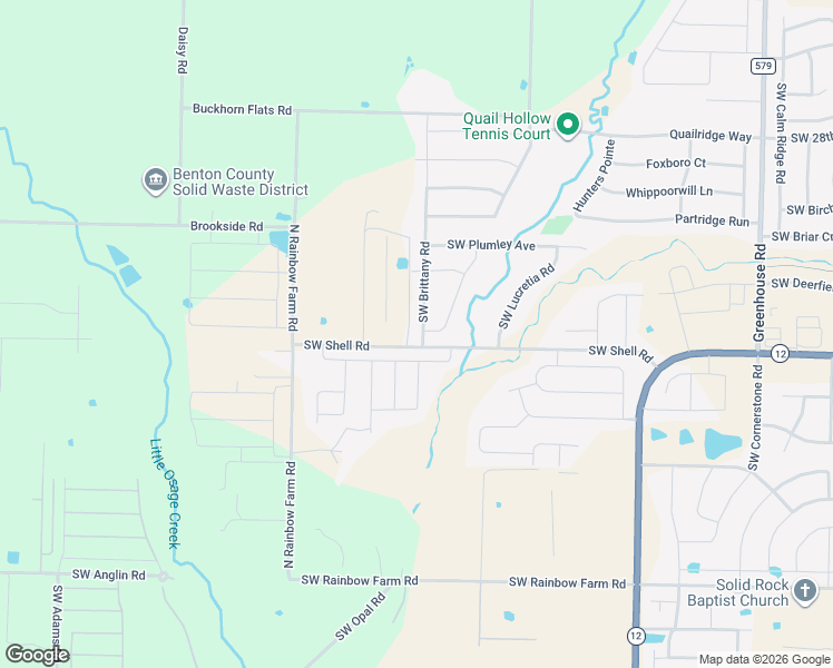 map of restaurants, bars, coffee shops, grocery stores, and more near 3504 Southwest Brittany Road in Bentonville