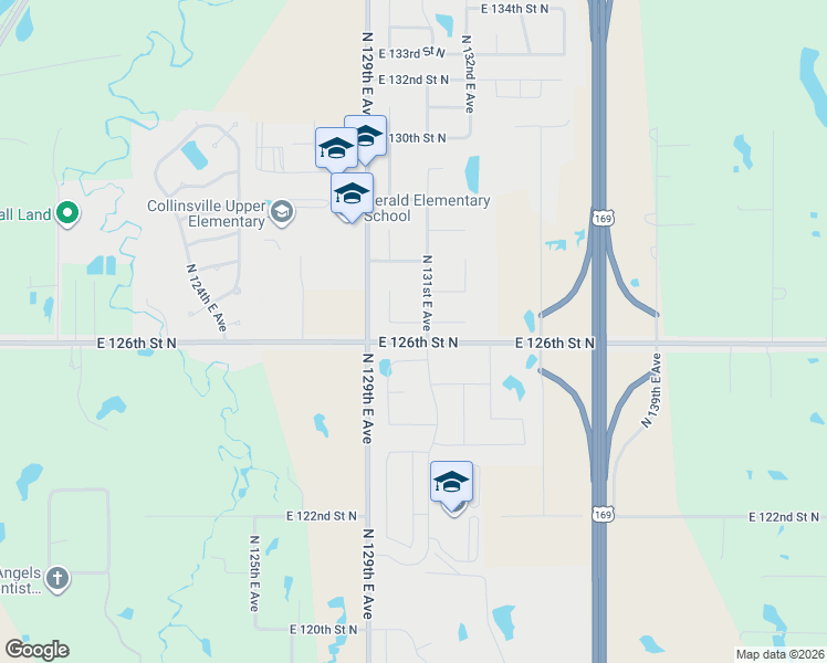 map of restaurants, bars, coffee shops, grocery stores, and more near 12225 North 130th East Avenue in Collinsville