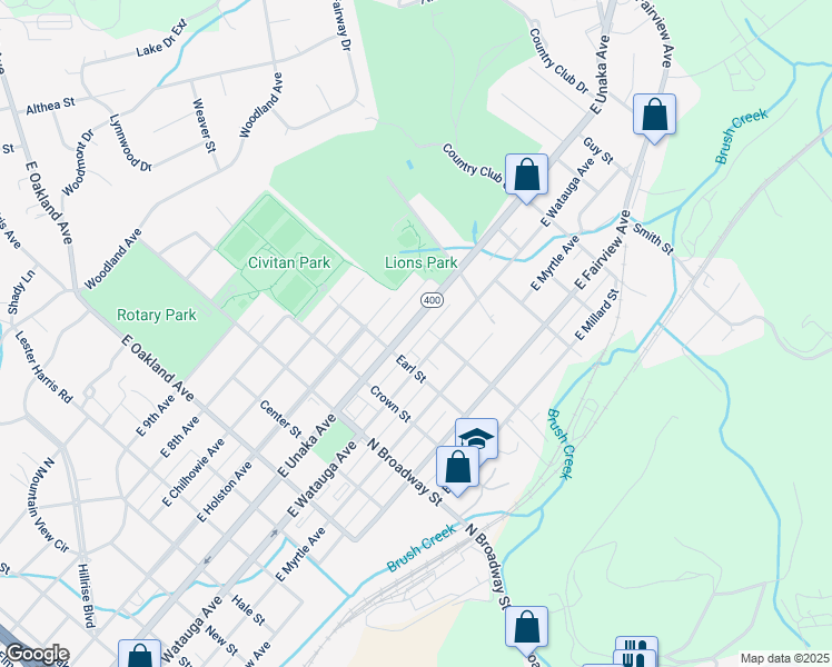 map of restaurants, bars, coffee shops, grocery stores, and more near in Johnson City