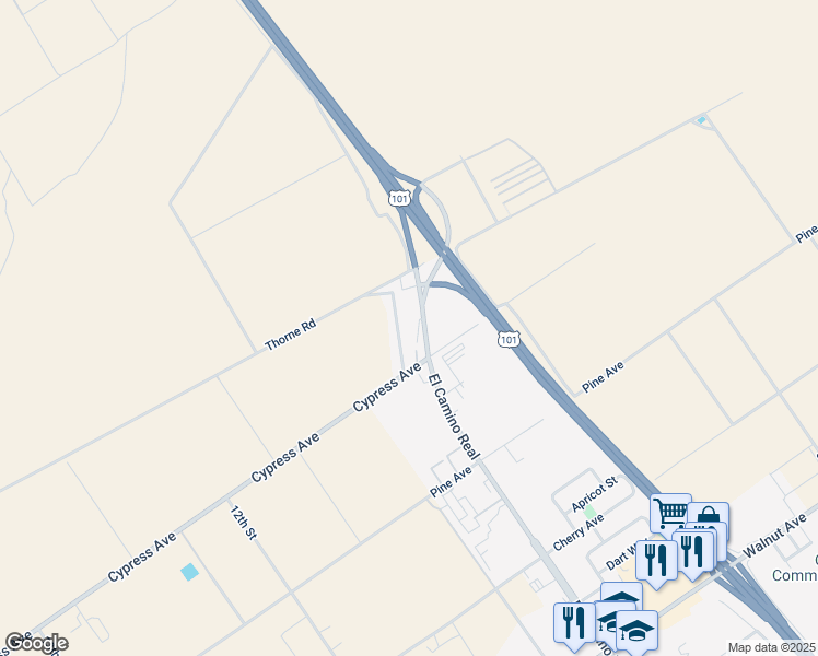 map of restaurants, bars, coffee shops, grocery stores, and more near 875 El Camino Real in Greenfield