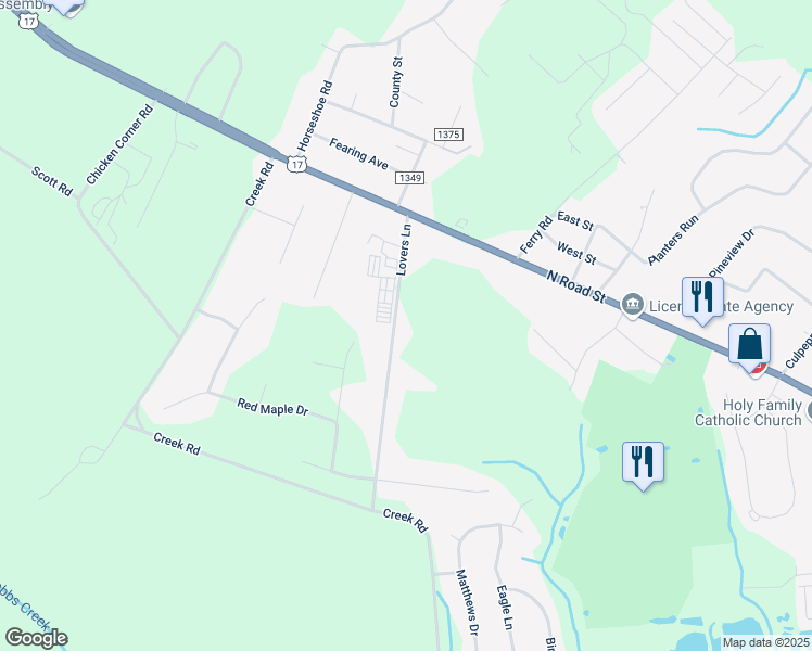 map of restaurants, bars, coffee shops, grocery stores, and more near 169 Lovers Lane in Elizabeth City
