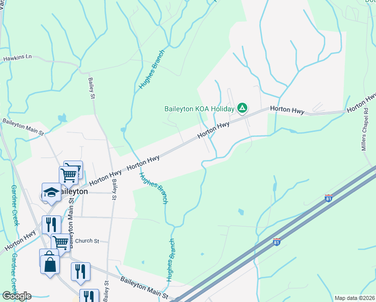 map of restaurants, bars, coffee shops, grocery stores, and more near 7220 Horton Highway in Greeneville
