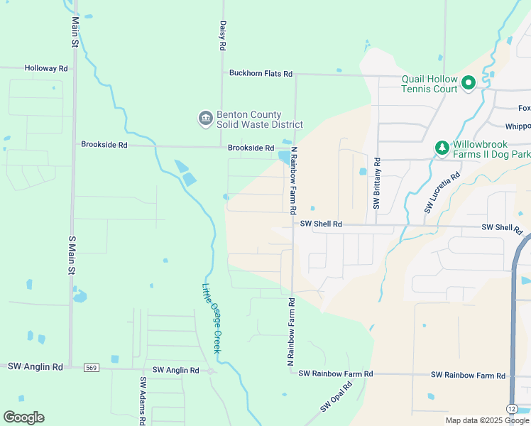 map of restaurants, bars, coffee shops, grocery stores, and more near 3601 North Rainbow Farm Road in Bentonville