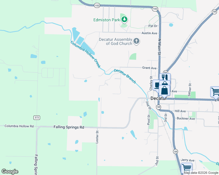 map of restaurants, bars, coffee shops, grocery stores, and more near 644 Hidden Springs Drive in Decatur