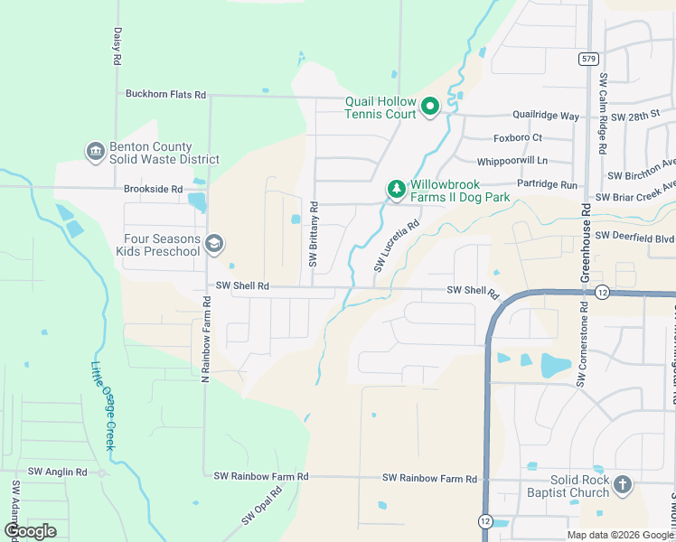 map of restaurants, bars, coffee shops, grocery stores, and more near 3504 SW Carter Road in Bentonville