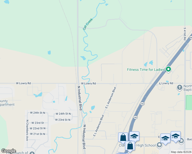 map of restaurants, bars, coffee shops, grocery stores, and more near 600 West Lowry Road in Claremore