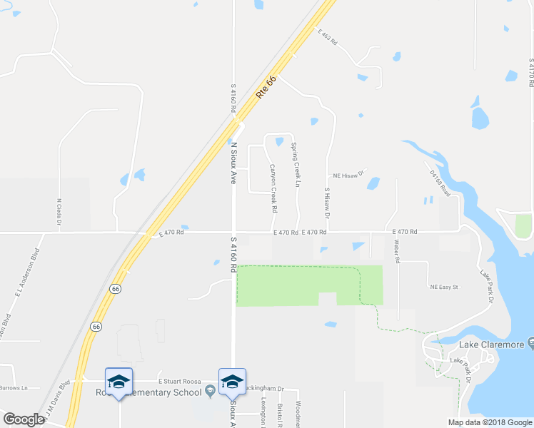 map of restaurants, bars, coffee shops, grocery stores, and more near 18950 South Canyon Creek Road in Claremore