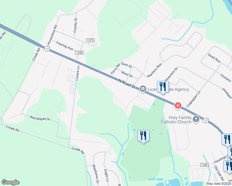 map of restaurants, bars, coffee shops, grocery stores, and more near 1609 North Road Street in Elizabeth City
